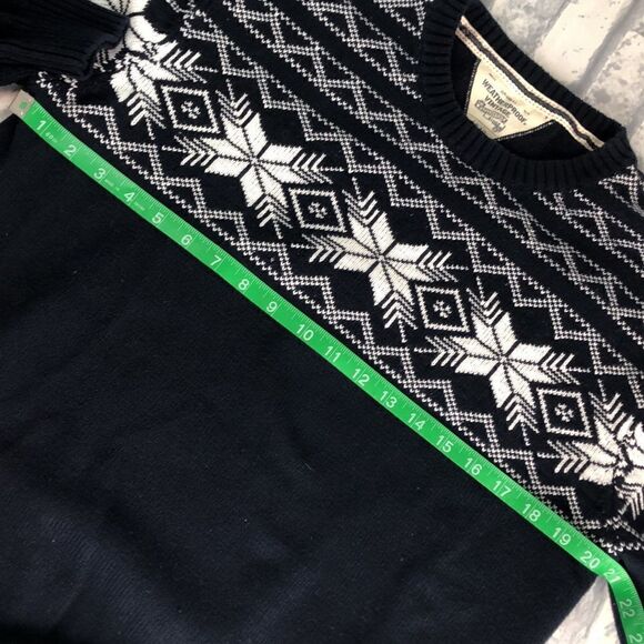 Weatherproof Blue Fair Isle Navy Sweater Cotton Crewneck White Snowflake Design - Picture 7 of 10